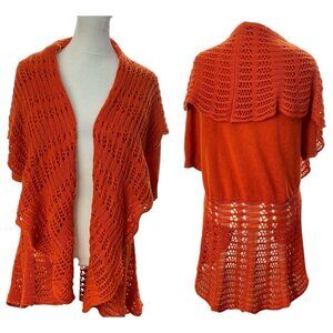 MISSGUIDED Women Y2K Crochet Sweater Sz L Orange Waterfall Front Beachy 92-10